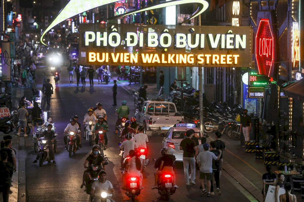 Bui Vien Walking Street is a bustling nightlife hub in Ho Chi Minh City